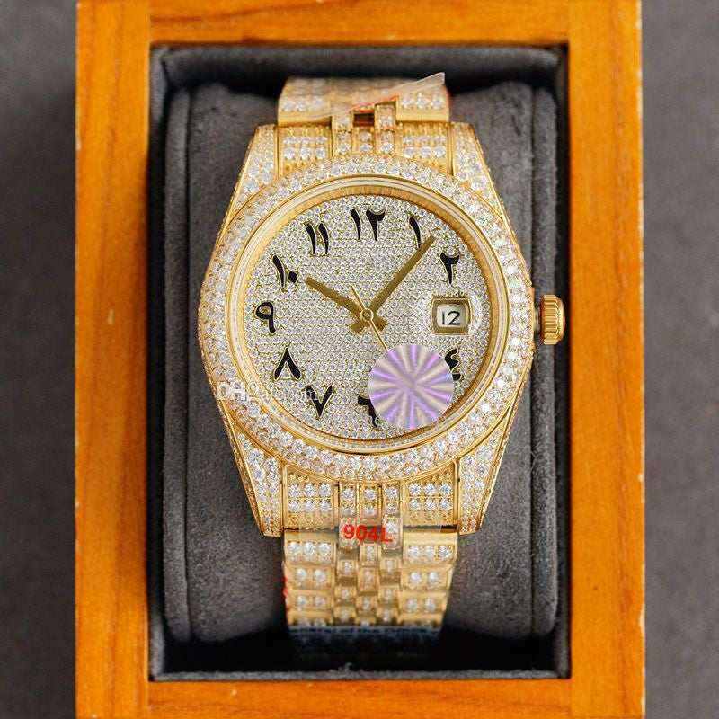 Mens Watch Full Diamond Automatic Mechanical Watches Movement 41Mm Business Wristwatch Classic Bracelet Wristwatches Montre De Luxe