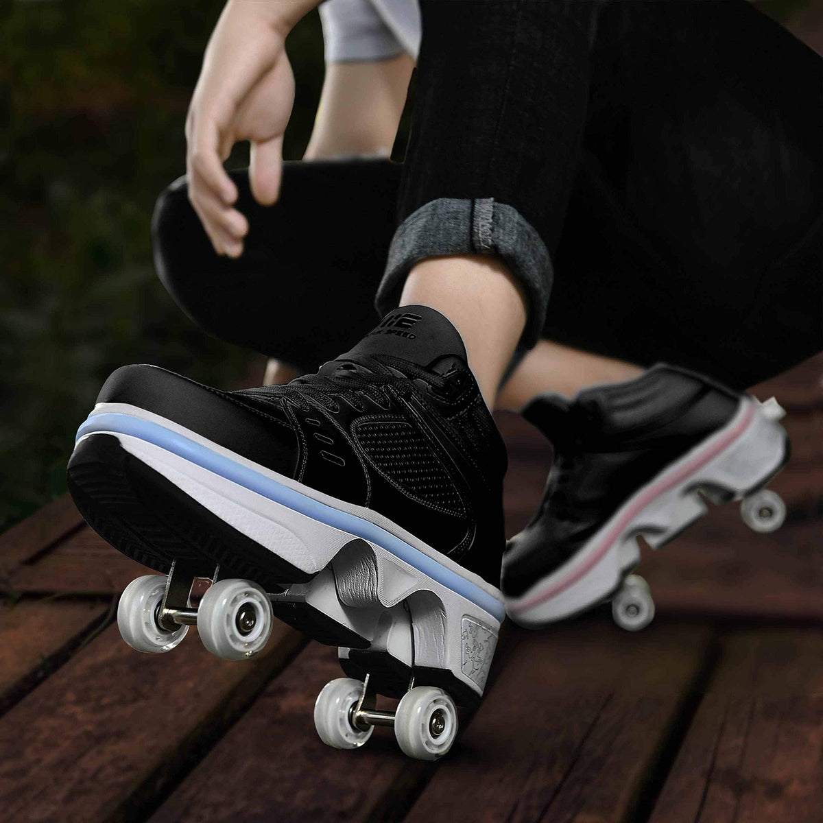 Double-Row Deform Wheel Automatic Walking Shoes Invisible Deformation Roller ...