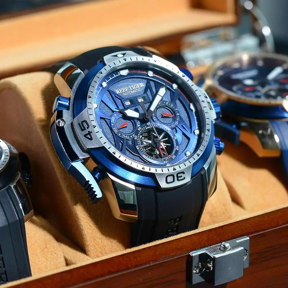 Reef Tiger/Rt Sport Watch Complicated Dial Steel Watches with Year Month Perpetual Calendar Big Date Automatic Watches RGA3532