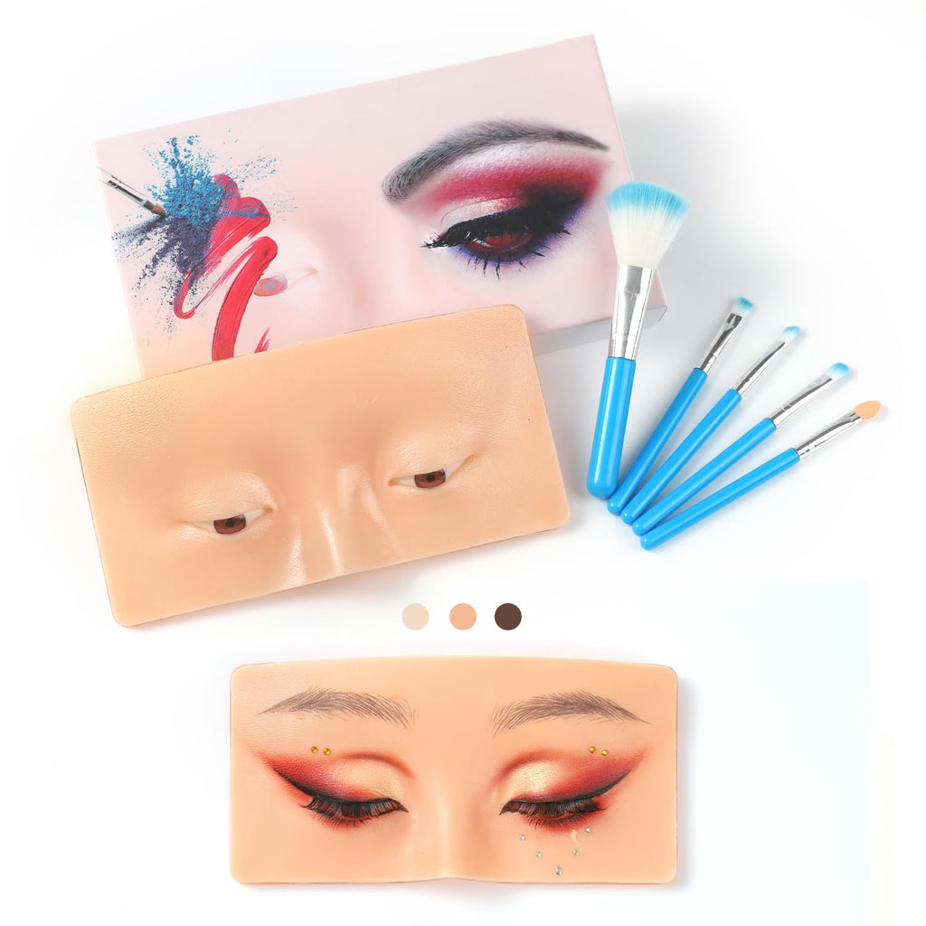 Silicone Makeup Practice Face Board with 5 Makeup Brushes Yellow