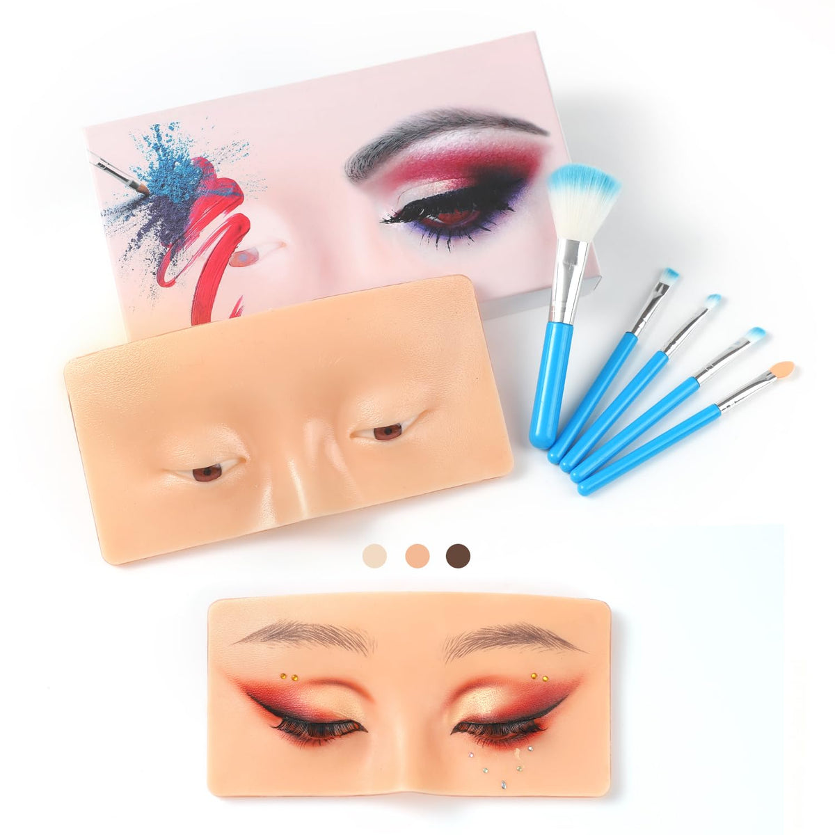 Silicone Makeup Practice Face Board with 5 Makeup Brushes Yellow