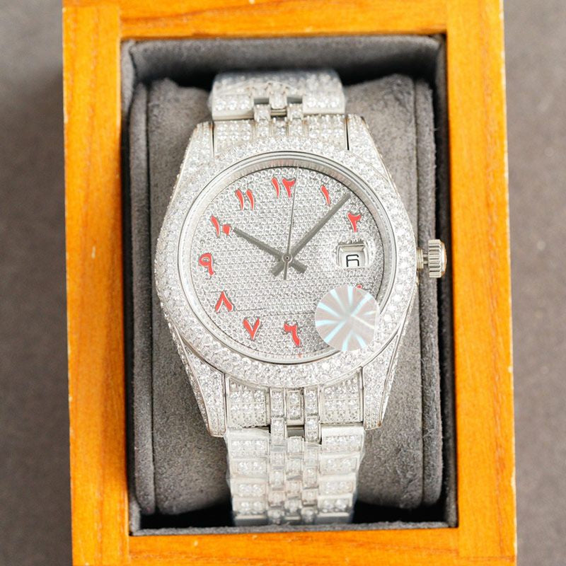 Mens Watch Full Diamond Automatic Mechanical Watches Movement 41Mm Business Wristwatch Classic Bracelet Wristwatches Montre De Luxe