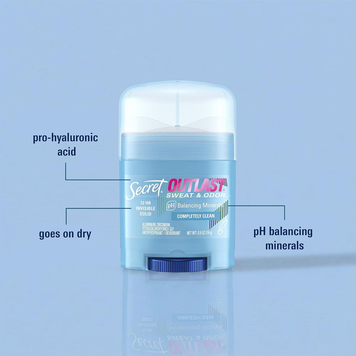 Outlast Antiperspirant Deodorant for Women, 72Hr Sweat & Odor Protection, PH Balancing Minerals, Invisible Solid, Completely Clean Scent, Travel Size, 0.5 Oz