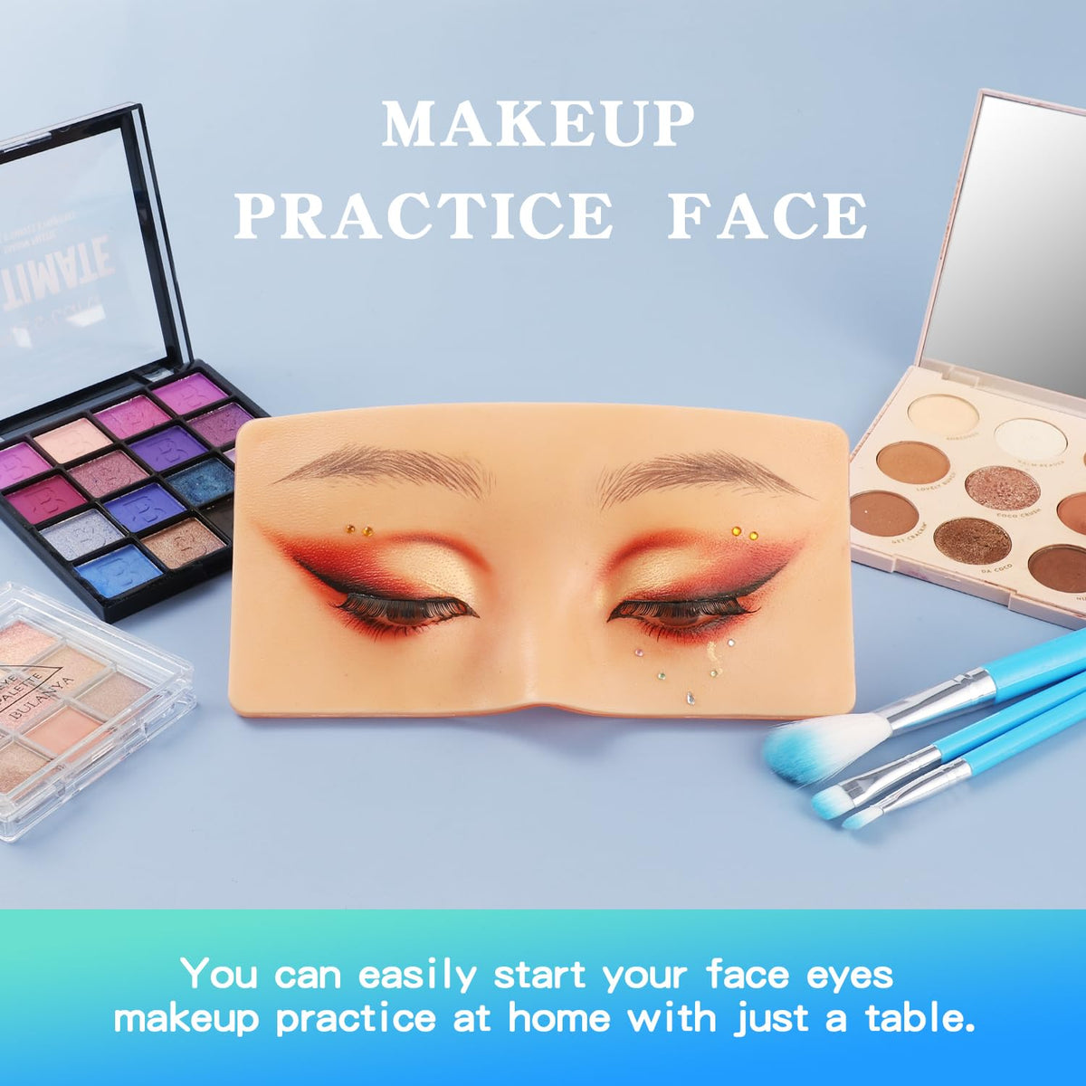 Silicone Makeup Practice Face Board with 5 Makeup Brushes Yellow
