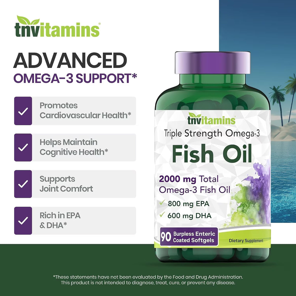 Burpless Omega 3 Fish Oil 2000Mg Enteric Coated Softgels with Epa Dha Wild Caught Purified Omega 3 Fatty Acid Supplements Mercury Free, Count 90