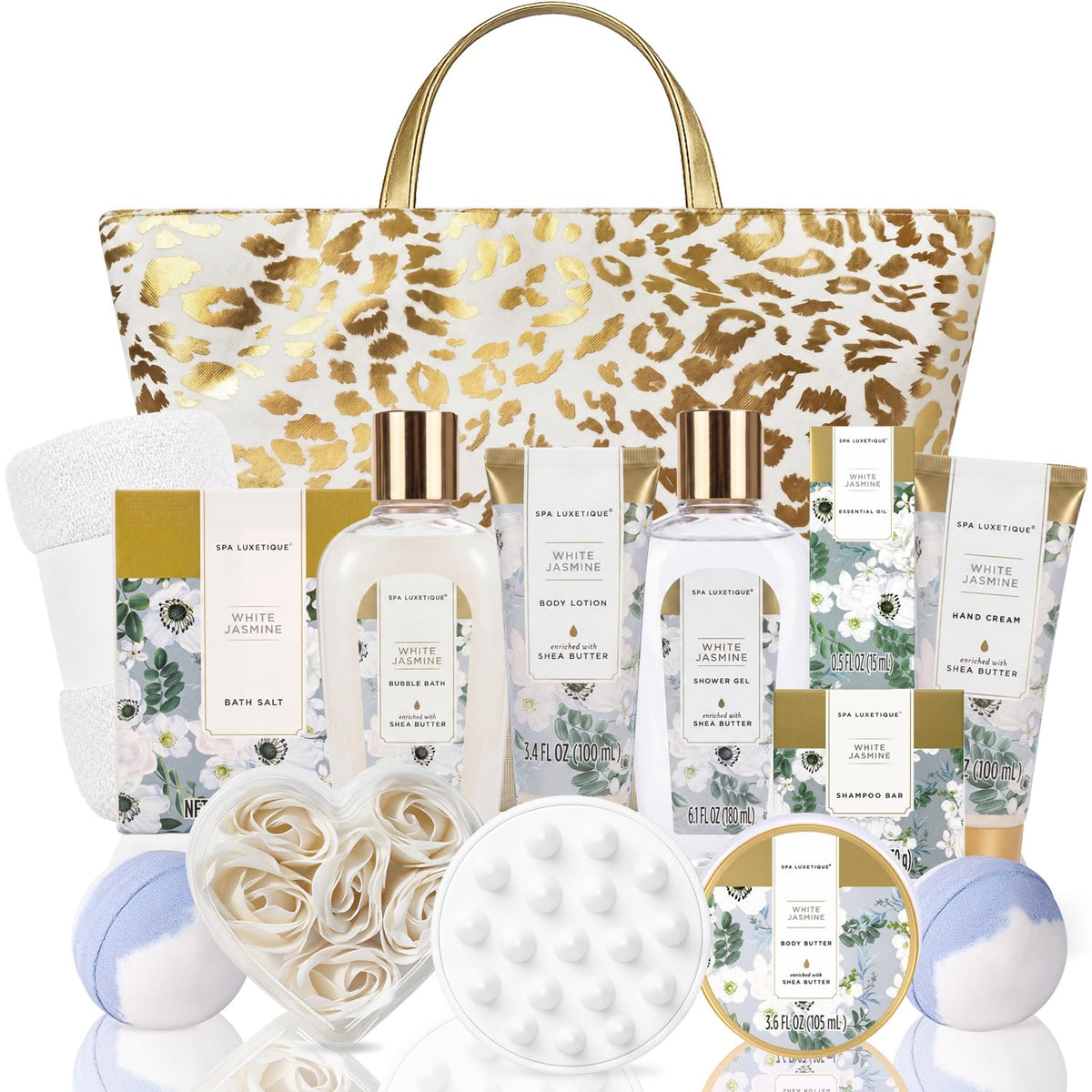 White Jasmine 15Pc Spa Gift Baskets Gifts for Women Spa Gifts