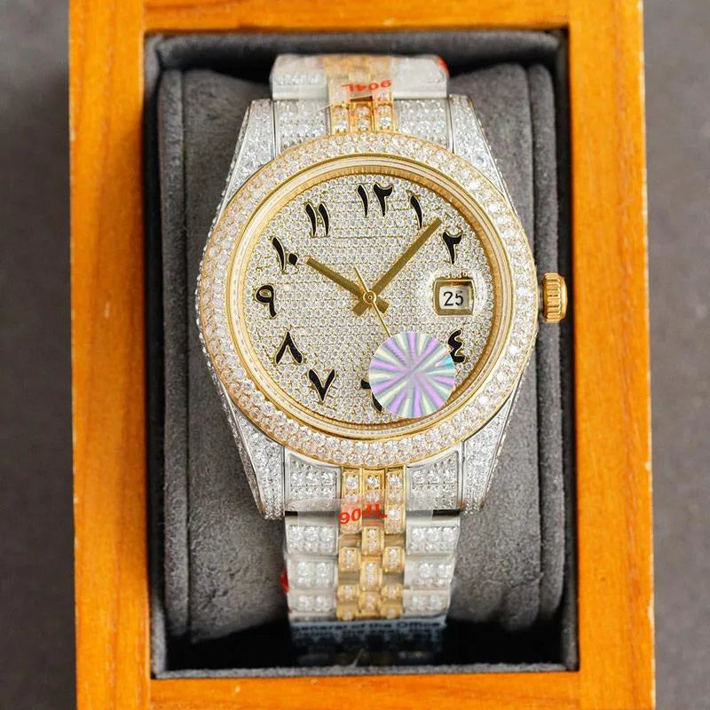Mens Watch Full Diamond Automatic Mechanical Watches Movement 41Mm Business Wristwatch Classic Bracelet Wristwatches Montre De Luxe