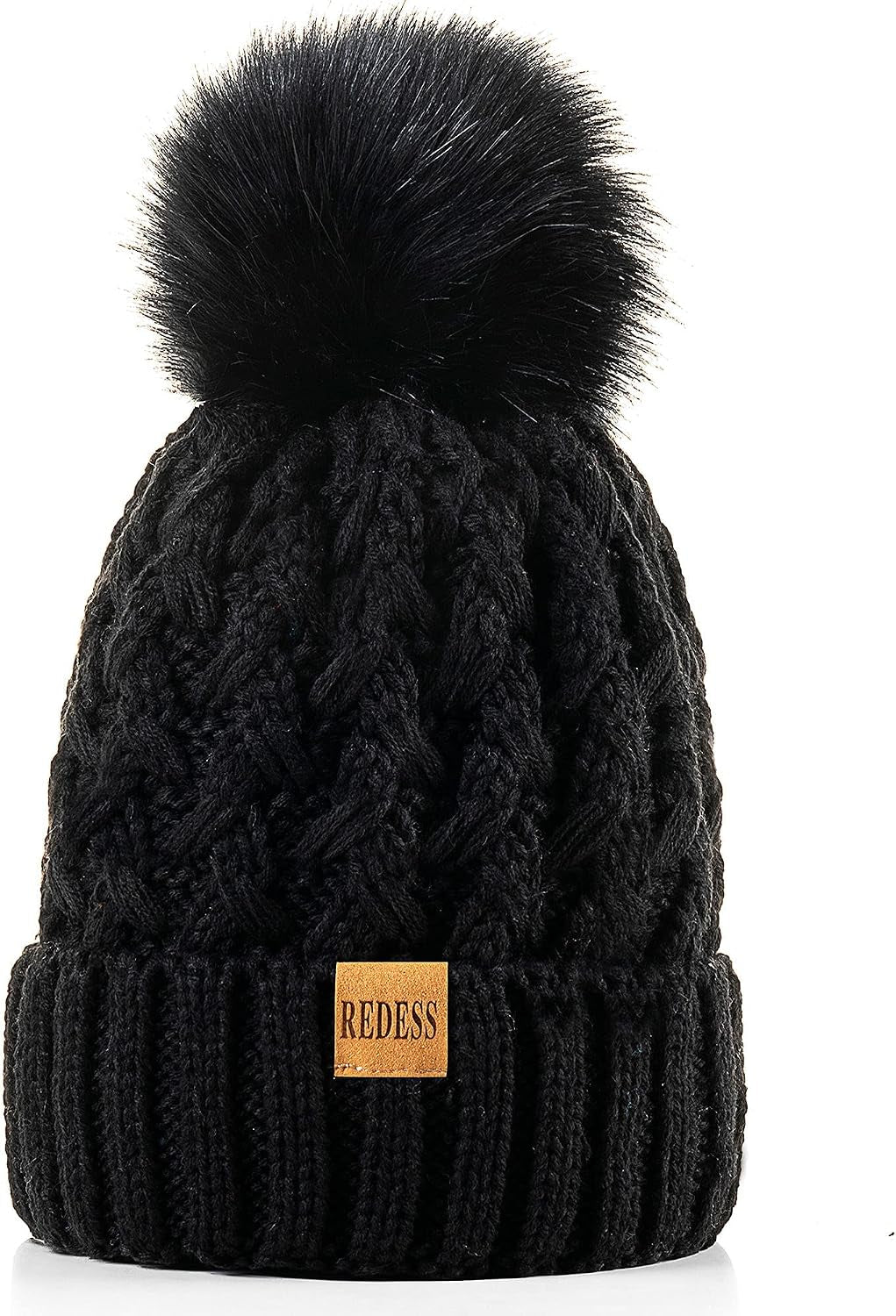 Women Winter Pompom Beanie Hat Fleece Lined Warm Hats, Thick Slouchy Snow Knit Crossed Cap for Ladies…