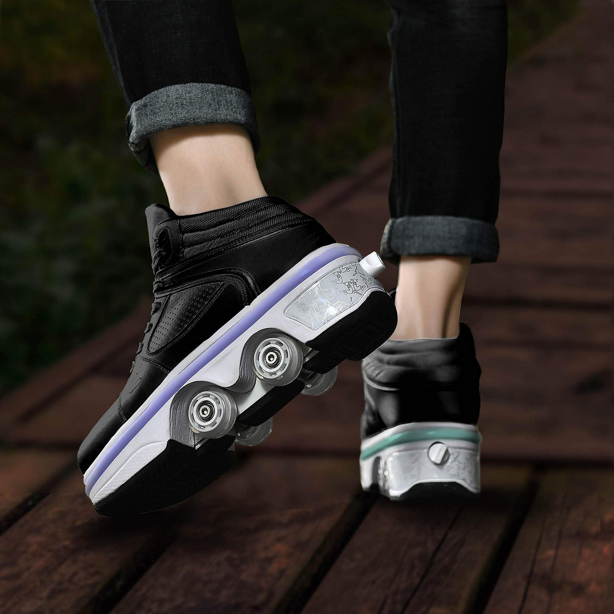Double-Row Deform Wheel Automatic Walking Shoes Invisible Deformation Roller ...