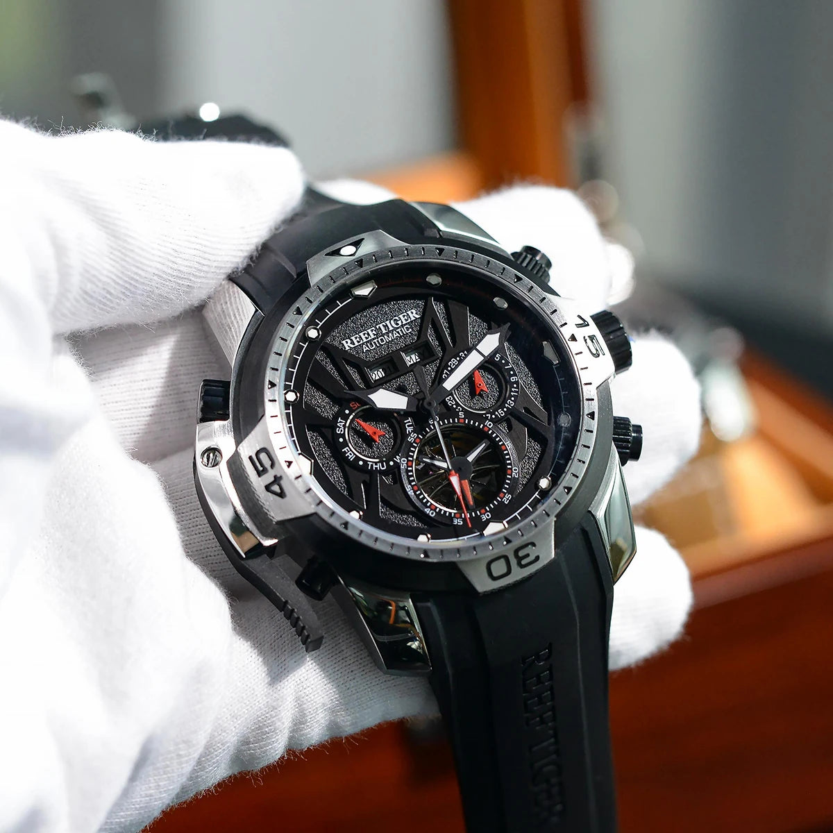 Reef Tiger/Rt Sport Watch Complicated Dial Steel Watches with Year Month Perpetual Calendar Big Date Automatic Watches RGA3532