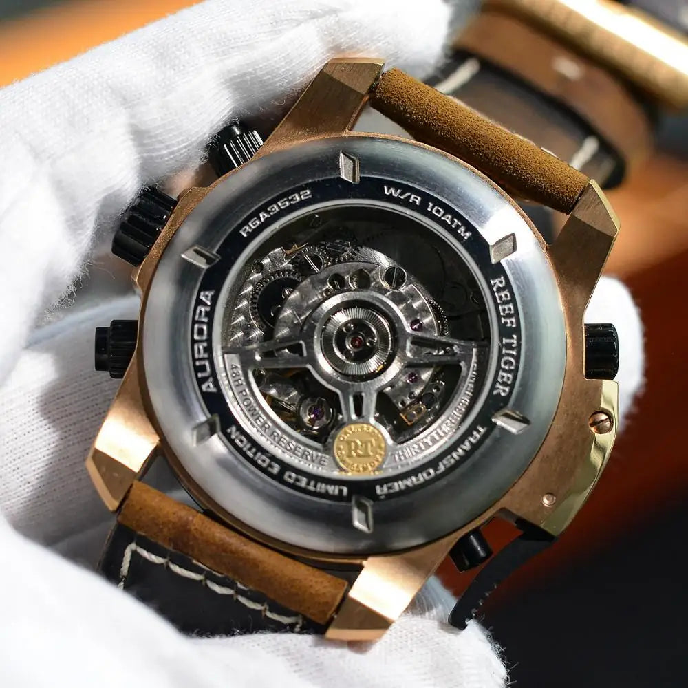 Reef Tiger/Rt Sport Watch Complicated Dial Steel Watches with Year Month Perpetual Calendar Big Date Automatic Watches RGA3532
