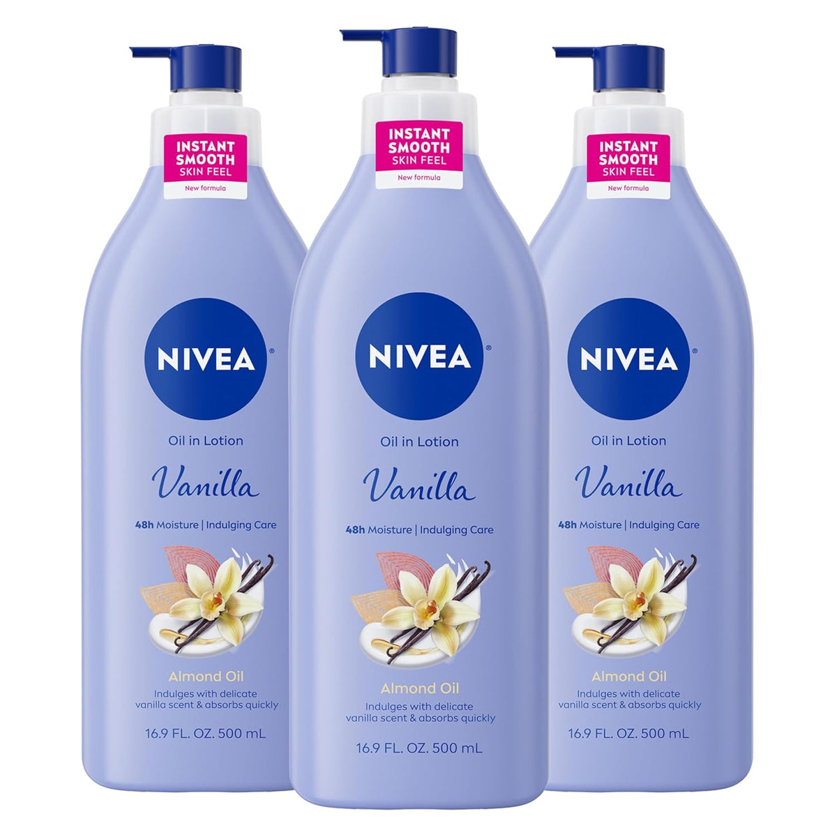 Oil in Lotion Body Lotion, Vanilla and Almond Oil, 3 X 16.9 FL OZ