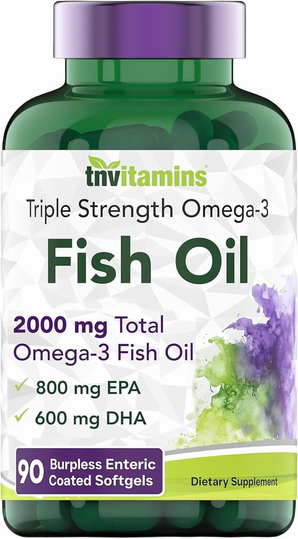 Burpless Omega 3 Fish Oil 2000Mg Enteric Coated Softgels with Epa Dha Wild Caught Purified Omega 3 Fatty Acid Supplements Mercury Free, Count 90