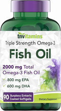 Burpless Omega 3 Fish Oil 2000Mg Enteric Coated Softgels with Epa Dha Wild Caught Purified Omega 3 Fatty Acid Supplements Mercury Free, Count 90