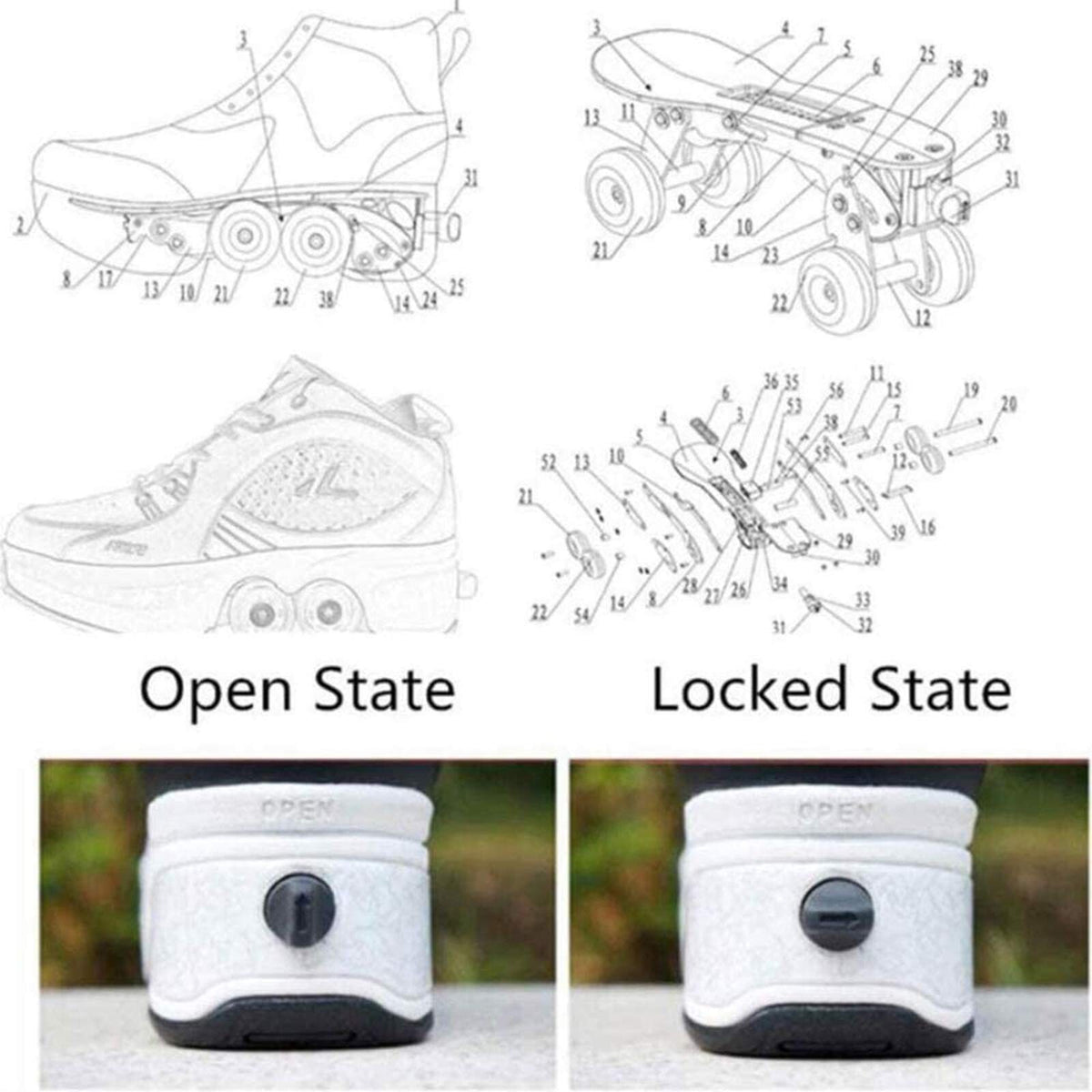 Double-Row Deform Wheel Automatic Walking Shoes Invisible Deformation Roller ...