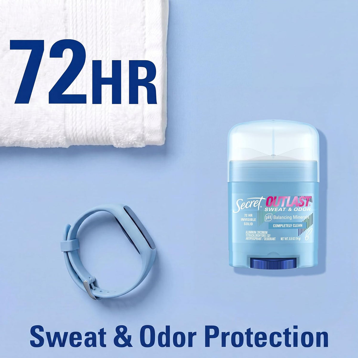 Outlast Antiperspirant Deodorant for Women, 72Hr Sweat & Odor Protection, PH Balancing Minerals, Invisible Solid, Completely Clean Scent, Travel Size, 0.5 Oz
