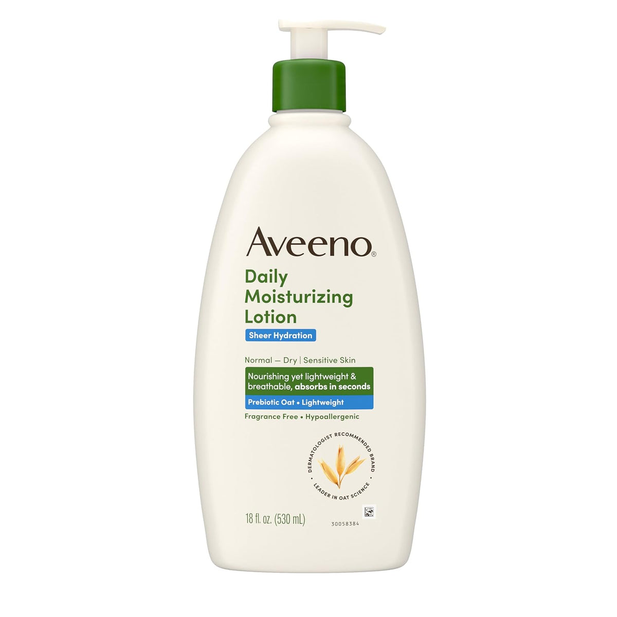 Daily Moisturizing Sheer Hydration Fragrance-Free Lotion with Prebiotic Oat for Dry Skin, Lightweight, Non-Greasy and Fast-Absorbing Body Lotion Nourishes Skin with 48-Hour Moisture, 18 Fl Oz