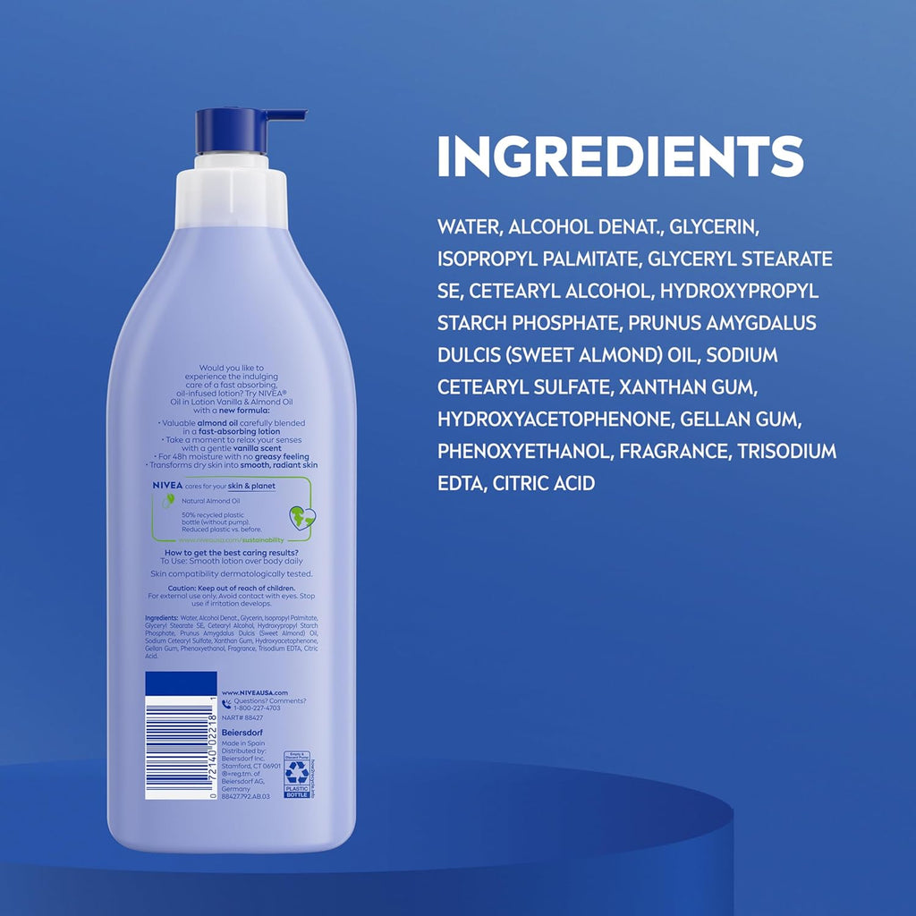 Oil in Lotion Body Lotion, Vanilla and Almond Oil, 3 X 16.9 FL OZ